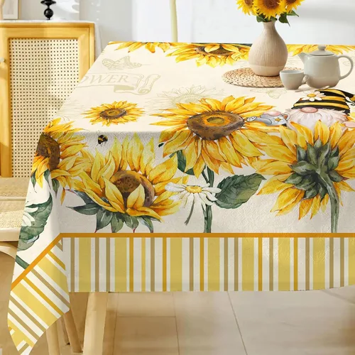 Vista 8 de Hexagram Mantel de verano de 60 x 84 pulgadas, mantel rectangular floral para temporada de granja para el hogar, picnic, cocina, comedor, decoración