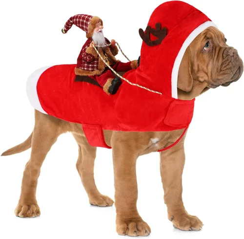 Vista 17 de BWOGUE Disfraz de Navidad de Papá Noel para perro, disfraz de cosplay para perros pequeños, medianos y grandes, gatos Chef Santa Claus