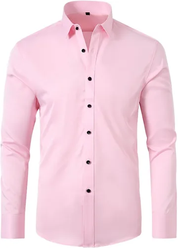 Vista 4 de Camisas grandes y altas para hombre, manga larga, cuello sólido, camisas de vestir, para fiesta de graduación, con botones, ropa al aire libre