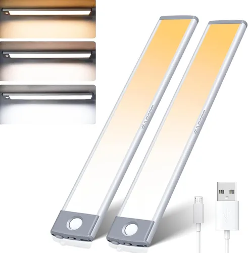 Vista 9 de Luces de armario con sensor de movimiento, 30 luces LED para debajo del gabinete, luces de mostrador recargables inalámbricas, iluminación nocturna
