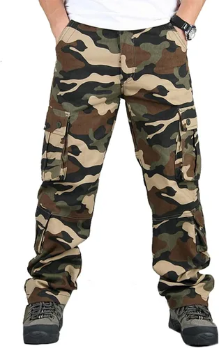 Vista 2 de BAYAMO Pantalones cargo para hombre, camuflaje militar, pantalones de fatiga de camuflaje para caza, combate, trabajo, pantalones casuales