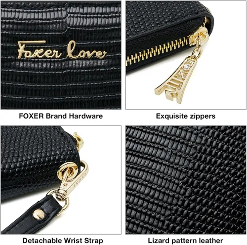 Vista 5 de Carteras de embrague para mujer monederos de cuero de vaca divididos con pulsera Negro talla única