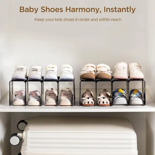 Vista 3 de HBlife Zapatero de acrílico negro para niños para organizadores y almacenamiento de armario, zapatero pequeño de 4 secciones, organizador