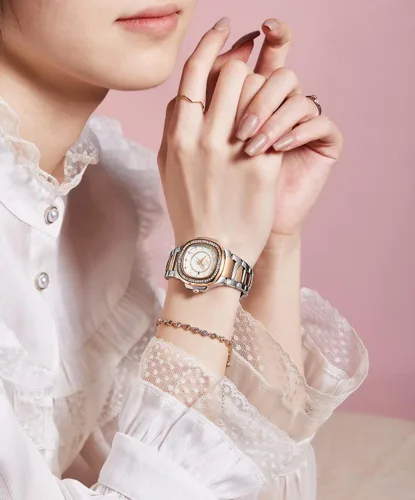 Vista 4 de Relojes de mujer Moda Cuadrado Dial Acero Inoxidable Impermeable Fecha Diamante Damas Vestido Relojes de Pulsera