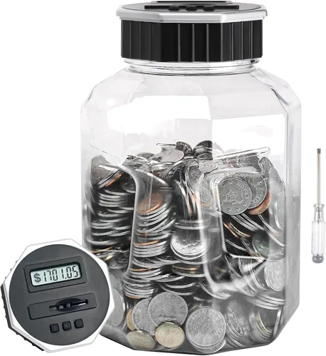 Vista 11 de Alcancía X-Large para adultos y niños, Vcertcpl banco digital contador de monedas con contador LCD, capacidad de 2.4L, excelente banco contador