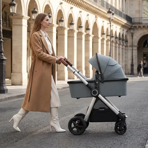 Vista 3 de Mompush Ultimate2 - Cochecito con moisés y tabla de paseo para recién nacidos a niños pequeños Gris