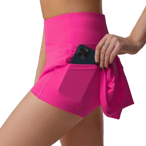 Vista 3 de Husnainna Falda de Tenis Plisada de Cintura Alta con Bolsillos Falda Pantalón Atlética de Golf para Mujeres Entrenamiento Casual con Shorts
