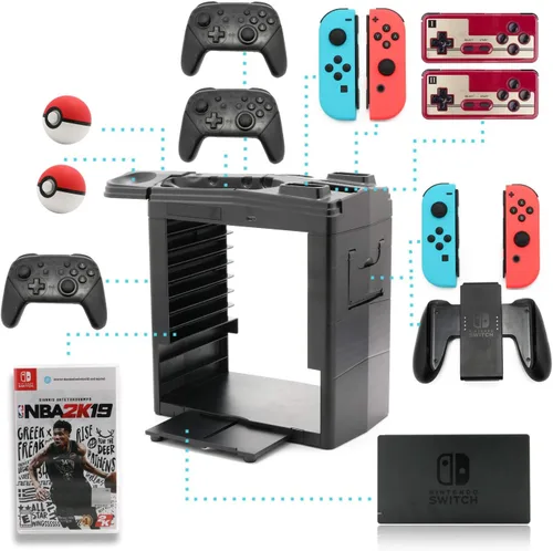 Vista 2 de Cargador de controlador para interruptor, base de carga para Switch 4 Joy-Cons, 4 controladores Pro y 2 controladores Poke Ball Plus, estante