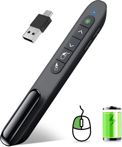 Vista 10 de Presentación Clicker Mouse Control con luz verde para presentaciones de PowerPoint, Presentador inalámbrico Control remoto deslizante Clicker