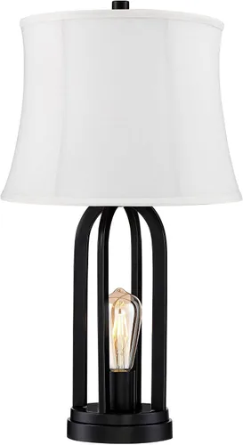 Vista 7 de 360 Lighting Marcel - Juego de 2 lámparas de mesa industriales modernas de 24.25 pulgadas de alto con puerto de carga USB y luz nocturna LED de tela