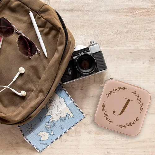Vista 2 de Joyero personalizado con inicial J para niñas y mujeres, organizador de joyas de viaje para niñas, regalos de cumpleaños para amigos, caja