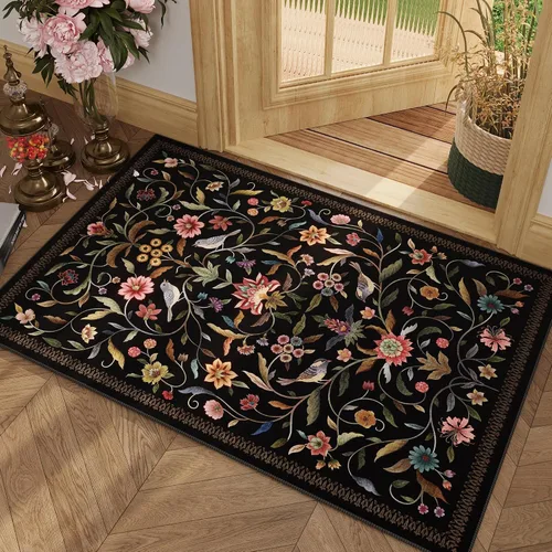 Vista 29 de Alfombra de entrada vintage con medallón floral de 2 x 3 pulgadas, lavable a máquina, alfombra de entrada de pelo bajo, suave, pequeña, alfombra