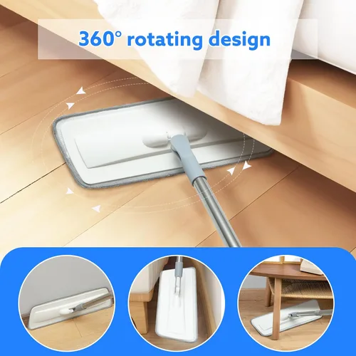 Vista 4 de wlich Trapeador de microfibra para limpieza de suelos, mopa plana extensible de 55 pulgadas con 4 almohadillas lavables reutilizables, 1 gancho, 1