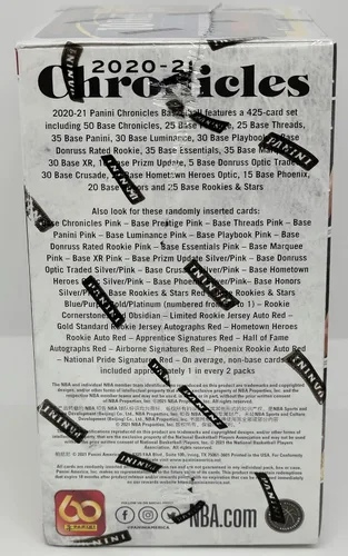 Vista 2 de Caja al menudeo de Panini Chronicles 2020-21 de tarjetas de intercambio de la NBA (40 tarjetas por caja)