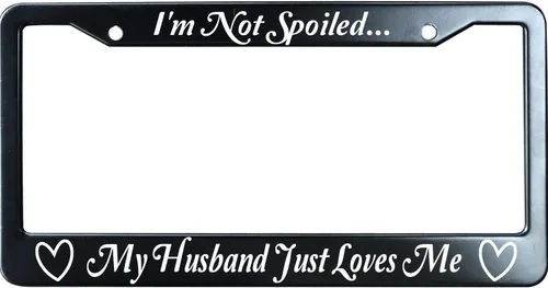 Vista 7 de Blessed by God Spoiled by My Husband Marco de matrícula de metal negro resistente, divertido humor marco para placa de auto, soporte para placa
