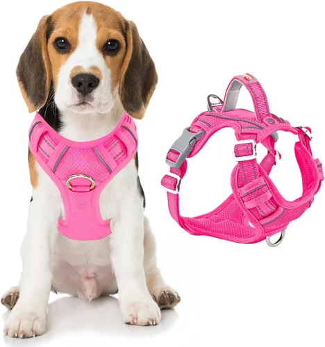 Vista 14 de BARKBAY Arnés Oxford sin tirones para perro con bolsillo para etiqueta de identificación, resistente, reflectante, fácil control para perros grandes
