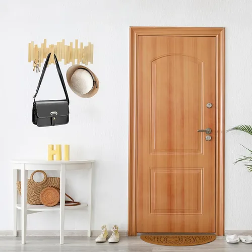 Vista 5 de MinBoo Perchero de bambú con múltiples ganchos, moderno, único, que ahorra espacio con 4 ganchos abatibles para colgar abrigos, decoraciones