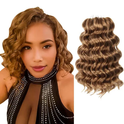 Vista 32 de Pelo de onda marina con trenzas de ganchillo, 6 pulgadas, 8 paquetes, trenzas rizadas suaves y profundas, extensiones de pelo sintético ondulado