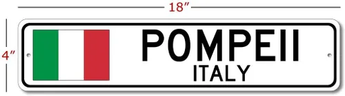 Vista 2 de Pompeya, Italia - Letrero de bandera italiana - Letrero de metal novedoso para decoración del hogar, decoración de pared de restaurante italiano
