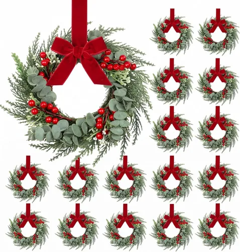 Vista 11 de 4 mini coronas de Navidad de 8 pulgadas para gabinete de cocina, anillos de vela de Navidad, coronas, pilares de puerta delantera/centros de mesa
