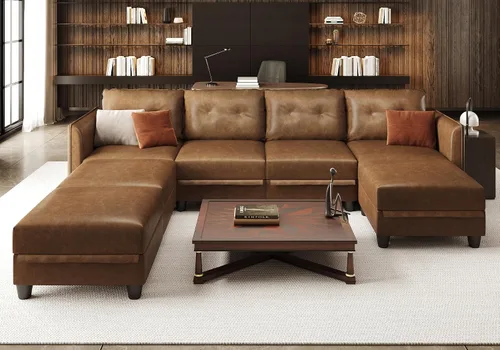 Vista 11 de LLappuil Sofá modular de cuero marrón Sofá seccional con almacenamiento