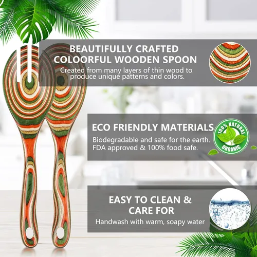 Vista 5 de Pinzas para ensalada, cucharas de madera de Pakkawood, tenedor