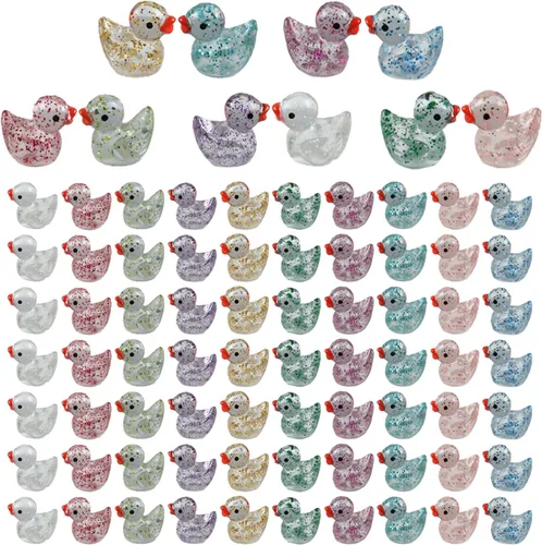 Vista 10 de Cidinge 100 piezas Mini patos luminosos y patos de resina para decoración de micro jardín y casa de muñecas