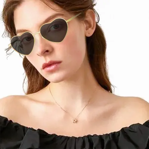 Vista 2 de Gafas de sol polarizadas con forma de corazón para mujer, con marco de metal, protección UV, A1 marco dorado lente rosa