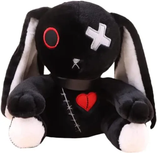 Vista 7 de Muñeca de conejo de peluche, juguete de peluche loco, animal de peluche de conejo aterrador de Halloween con orejas largas de pie, adecuado