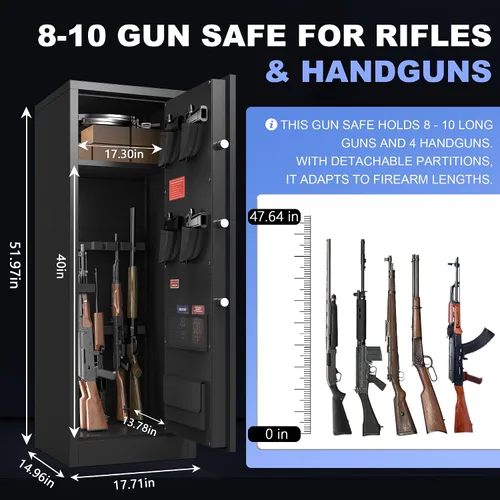 Vista 2 de Marcree Caja fuerte para armas 8-10, caja fuerte para rifles y pistolas, gabinetes de armas para rifles y escopetas, seguro para rifle con doble