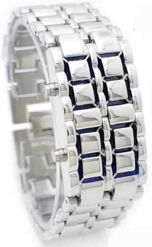 Vista 3 de FANMIS Reloj deportivo simple para hombre, estilo binario, electrónico, digital, LED, aleación de lava, rectangular, reloj de cadena