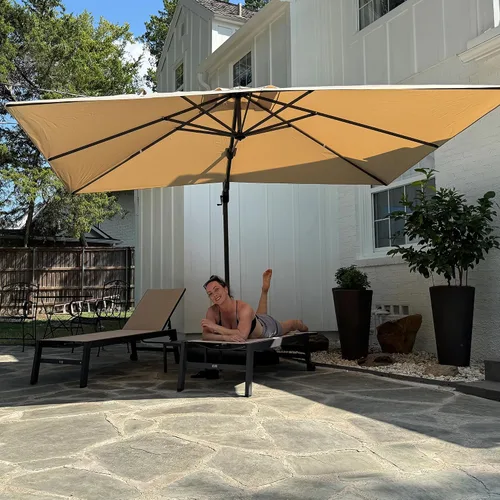 Vista 75 de PURPLE LEAF Sombrilla de patio de 8 pies para exteriores, sombrilla voladiza cuadrada de aluminio con rotación de 360 grados para jardín, terraza