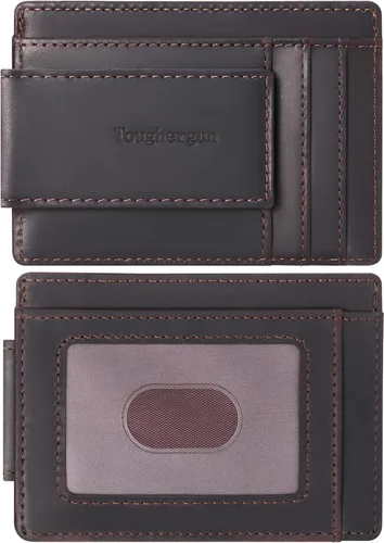 Vista 12 de Cartera minimalista Toughergun para hombres con clip de dinero magnético, cartera de cuero, tarjetero de crédito con bloqueo RFID Negro