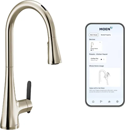Vista 23 de Moen Sinema grifo de cocina desplegable de acero inoxidable con aumento de potencia y sistema retráctil, llave de cocina moderna de arco alto, fácil