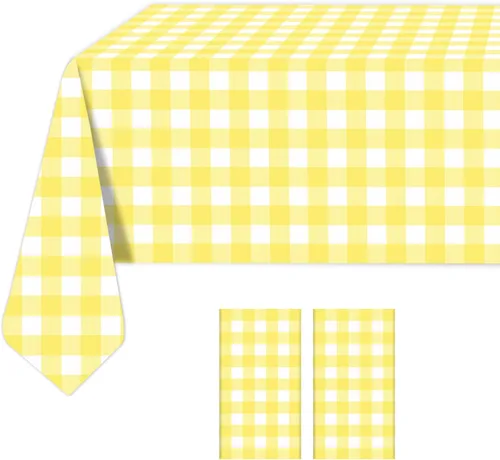 Vista 17 de Paquete de 2 manteles a cuadros blancos y negros de 54 x 108 pulgadas, desechables, de plástico, con bandera de carreras, impermeable, rectangular