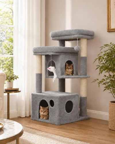 Vista 10 de Heybly 34.6" Cat Tree Anti-Tipping Floor Cat Condo for Kittens, HCT205SMJ Beige