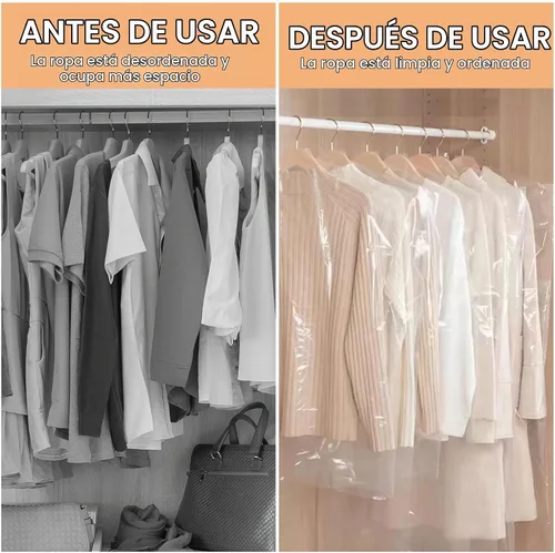 Vista 4 de Bolsas de ropa para colgar ropa, 90 bolsas de limpieza en seco, bolsas de limpieza en seco de plástico transparente de 35.4 pulgadas, cubierta