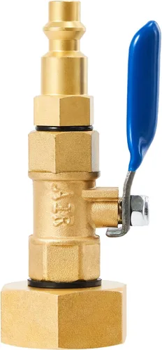 Vista 2 de Adaptador de soplado de latón para autocaravana, enchufe de conexión rápida macho de 1/4 pulgadas y rosca GHT hembra de 3/4 pulgadas, con válvula