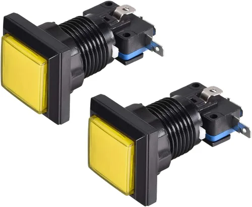 Vista 4 de uxcell Botón pulsador de juego 34x34 cuadrado 12V LED iluminado interruptor de botón con micro interruptor para videojuegos arcade azul 2 unids
