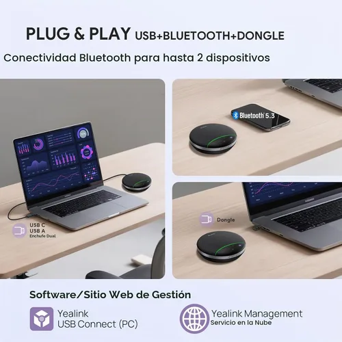 Vista 7 de Yealink SP92 Altavoz Bluetooth USB Conferencia Altavoz y Micrófono Full-Duplex,Noise Reduction,20h Teams Call,278g,Wireless Portable Design,4-6