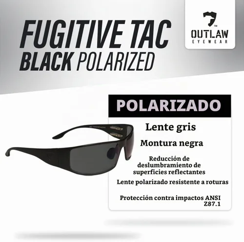 Vista 6 de OutLaw Eyewear Fugitive - Gafas de sol tácticas de aluminio y motocicleta, ANSI Z87.1 Protección contra impactos EE. UU Negro
