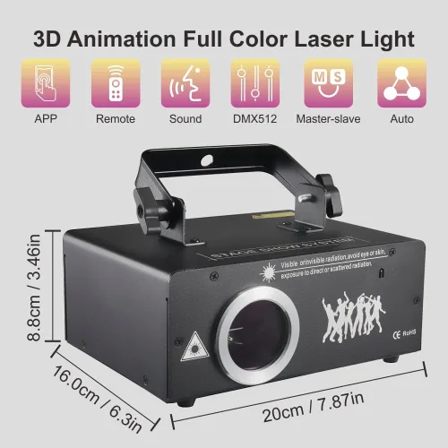 Vista 7 de Luz láser DJ con control por aplicación, proyector láser de animación 3D para fiestas, admite dibujos personalizados, reproducción de texto