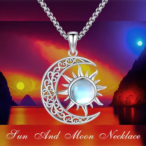 Vista 238 de Collar de pentagrama de plata de ley con triple luna, diosa celta, nudo celta, nudo de brujas, Ankh, sol y luna, Hécate, lilith, Santa Muerte