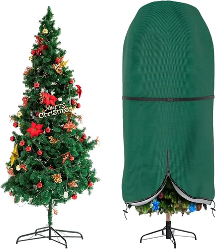 Vista 2 de Funda para árbol de Navidad con correas ajustables, bolsa de almacenamiento vertical duradera para árbol de Navidad con cremallera y cordón
