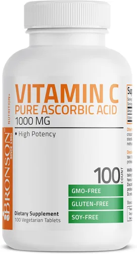 Vista 6 de Vitamina C Bronson Vitamins, pastillas de 0,035 oz premium sin OMG, ácido ascórbico, 1