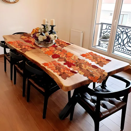 Vista 2 de Camino de mesa de otoño de 36 pulgadas de largo con hojas de arce bordadas para cosecha de Acción de Gracias, decoración de comedor con patrones