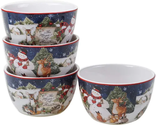 Vista 5 de Magic of Christmas Snowman - Juego de vajilla navideña de 16 piezas, servicio para 4, platos alegres de invierno, tazas y cuencos para comidas