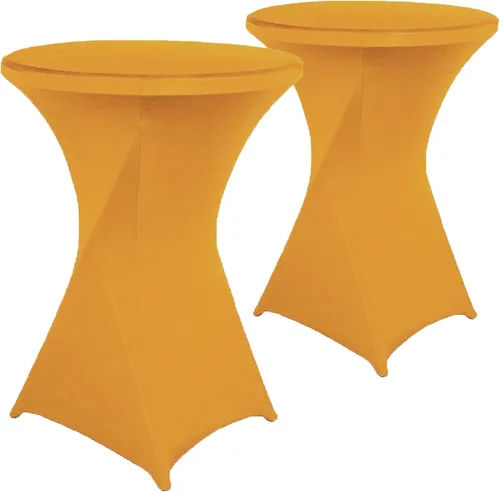 Vista 12 de Paquete de 2 Fundas para Mesa de Cóctel de Spandex Champán de 32x43 Pulgadas, Mantel de Cóctel Redondo Elástico, Funda de Mesa Highboy Ajustada