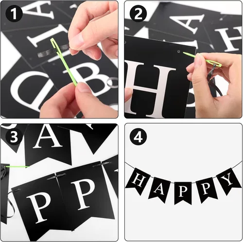 Vista 8 de Hooqict Cartel de feliz cumpleaños negro para telón de fondo, decoraciones de cumpleaños negras para hombres y mujeres, suministros de fiesta