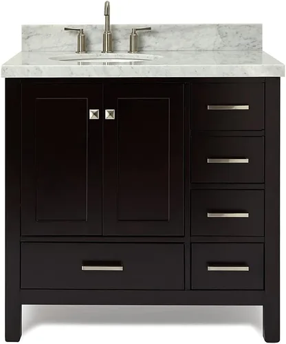 Vista 5 de ARIEL Cambridge - Mueble de baño con lavabo de 36 pulgadas, madera maciza, encimera y salpicadero italiano de mármol de Carrara de 1.5 pulgadas